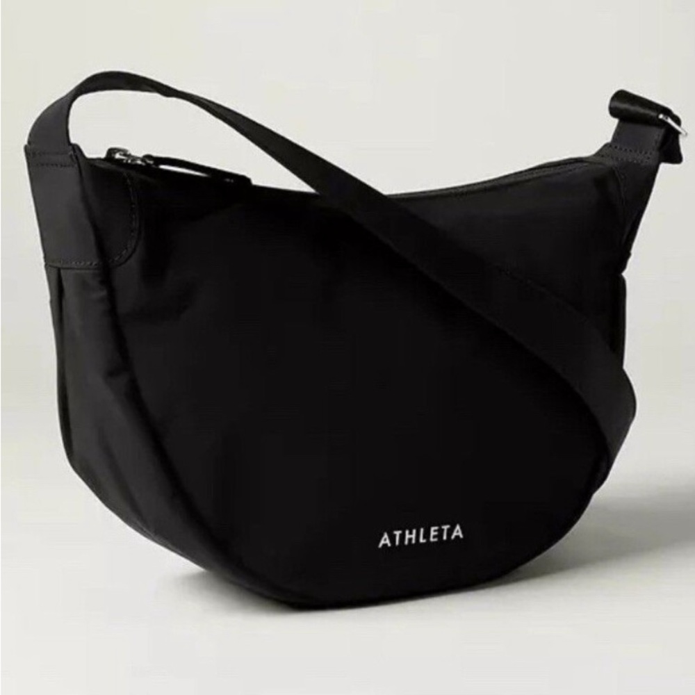 Athleta Black All About Medium Hobo Bag Sleek Crescent Design